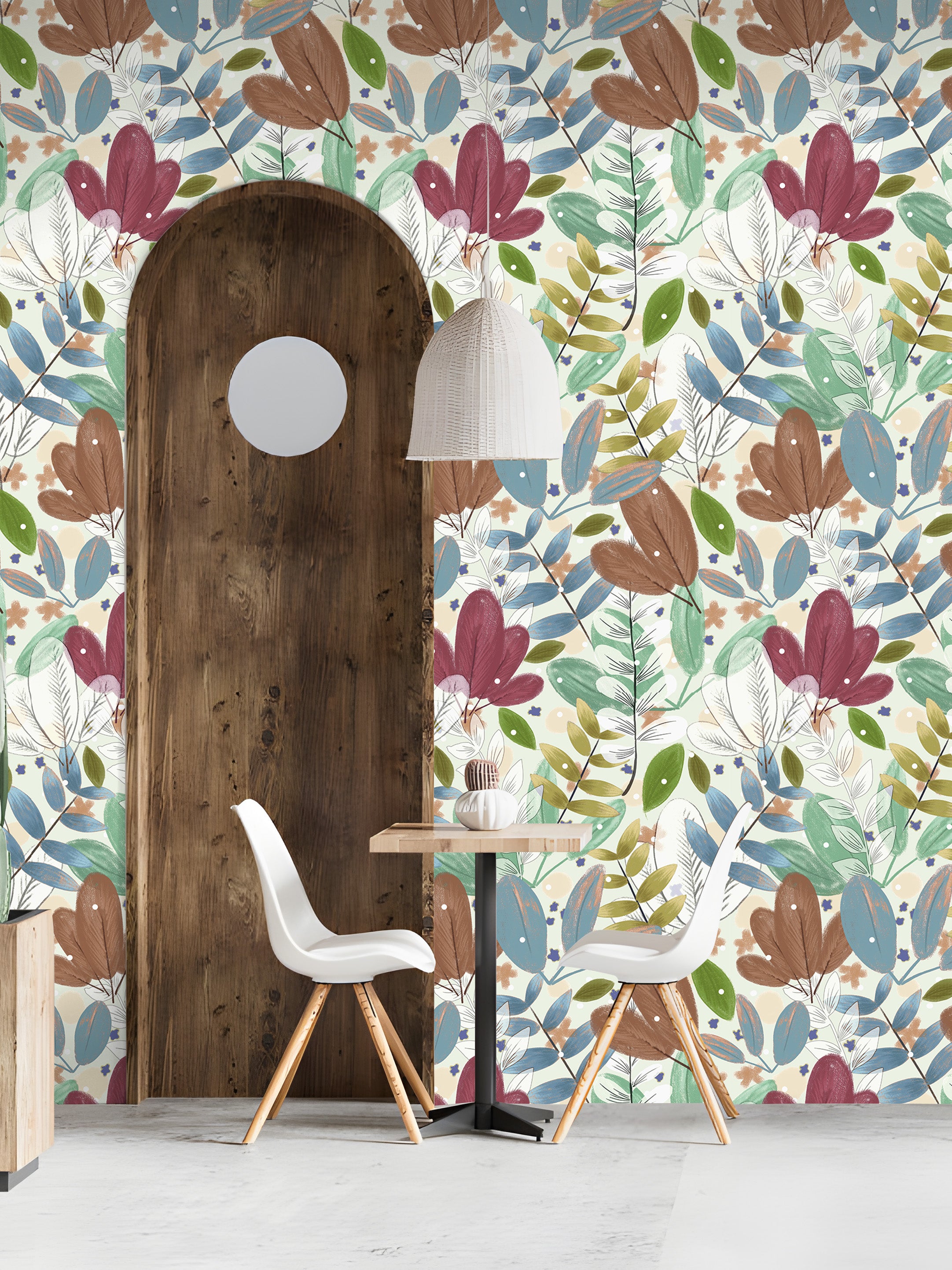 HaokHome Wallpaper Peel and Stick Floral Boho Green/Brown/Blue Retro Wall Decor Living Room Removable Mural