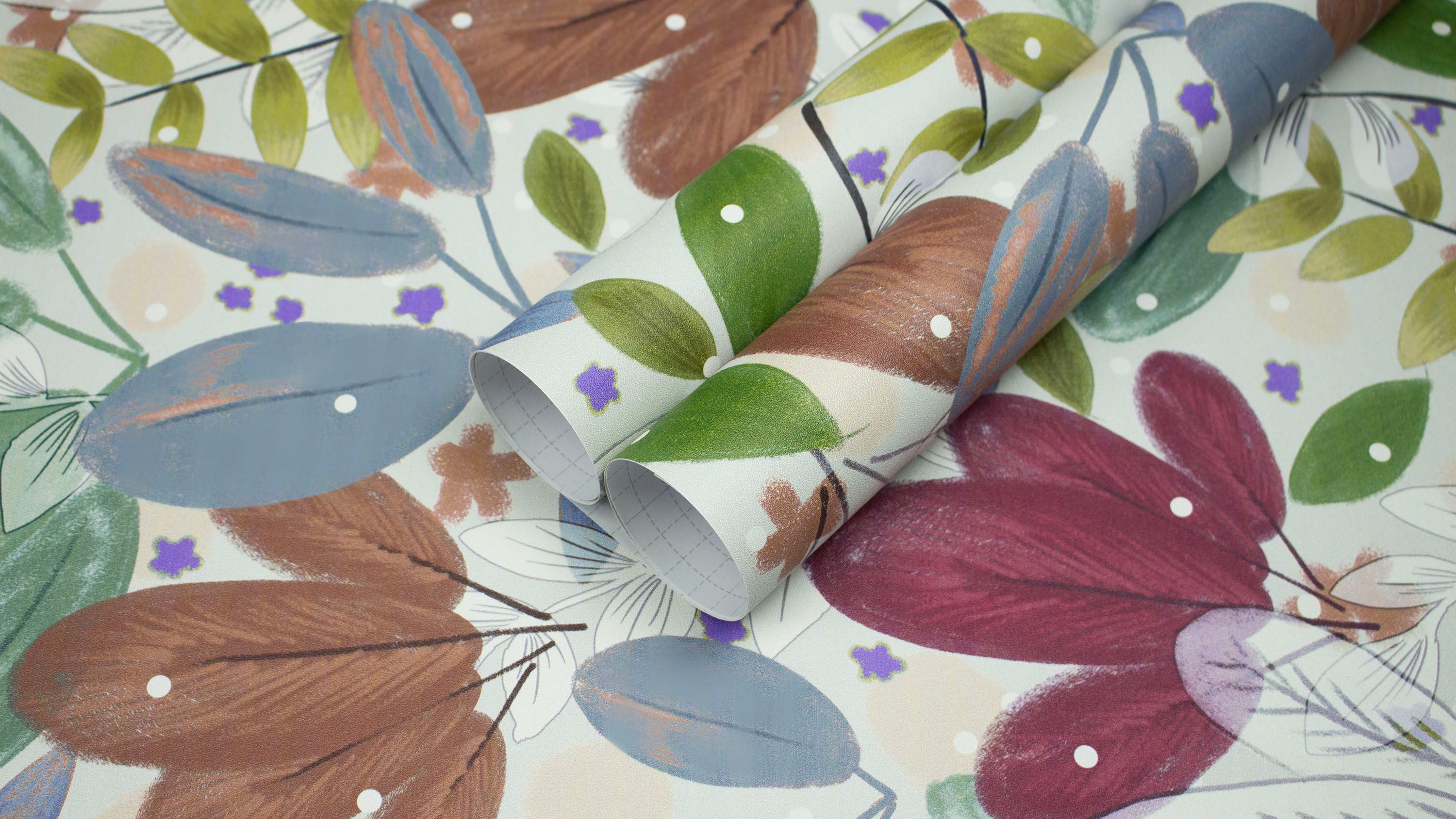 HaokHome Wallpaper Peel and Stick Floral Boho Green/Brown/Blue Retro Wall Decor Living Room Removable Mural