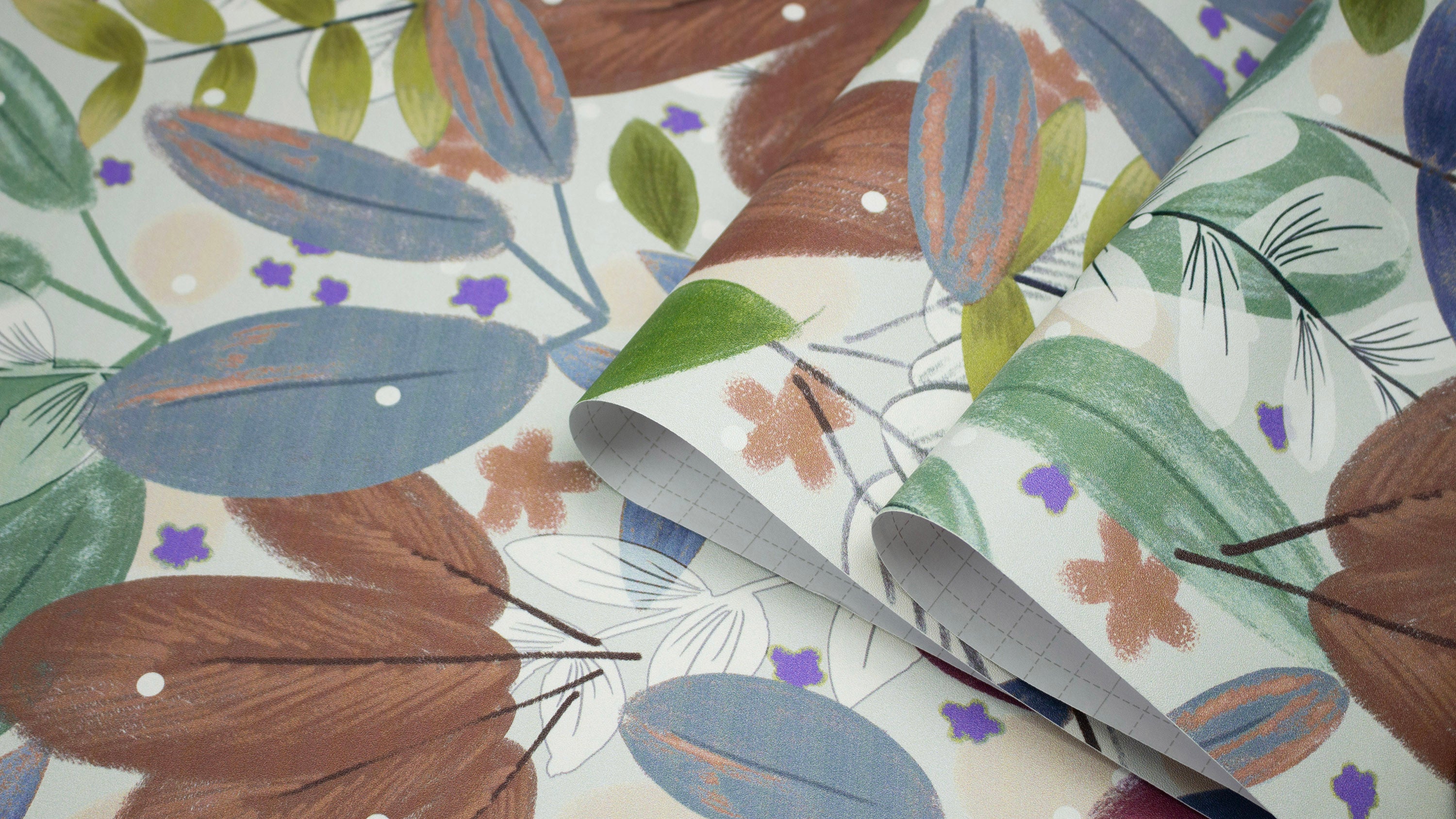 HaokHome Wallpaper Peel and Stick Floral Boho Green/Brown/Blue Retro Wall Decor Living Room Removable Mural