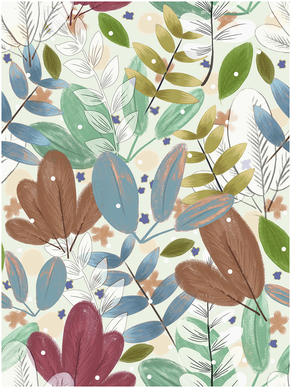 HaokHome Wallpaper Peel and Stick Floral Boho Green/Brown/Blue Retro Wall Decor Living Room Removable Mural