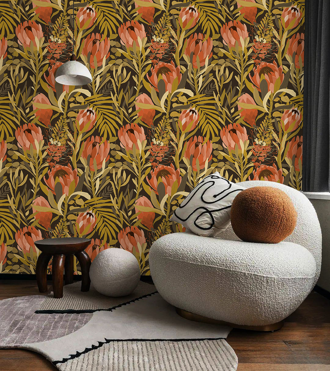 HaokHome Wallpaper Peel and Stick Floral Boho Pink/Green/Red Retro Wall Decor Living Room Removable Mural