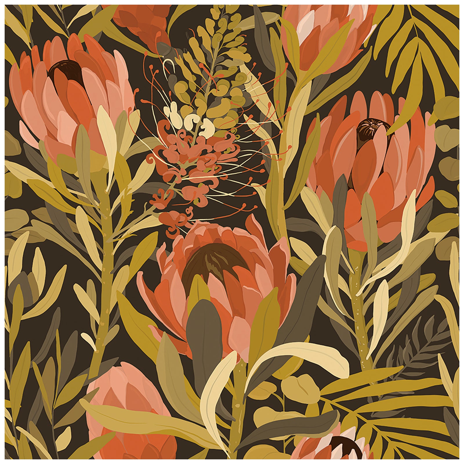 boho plants wallpaper Floral Boho Peel and Stick Wallpaper Pink, Red, and Green Tropical Protea  Flower