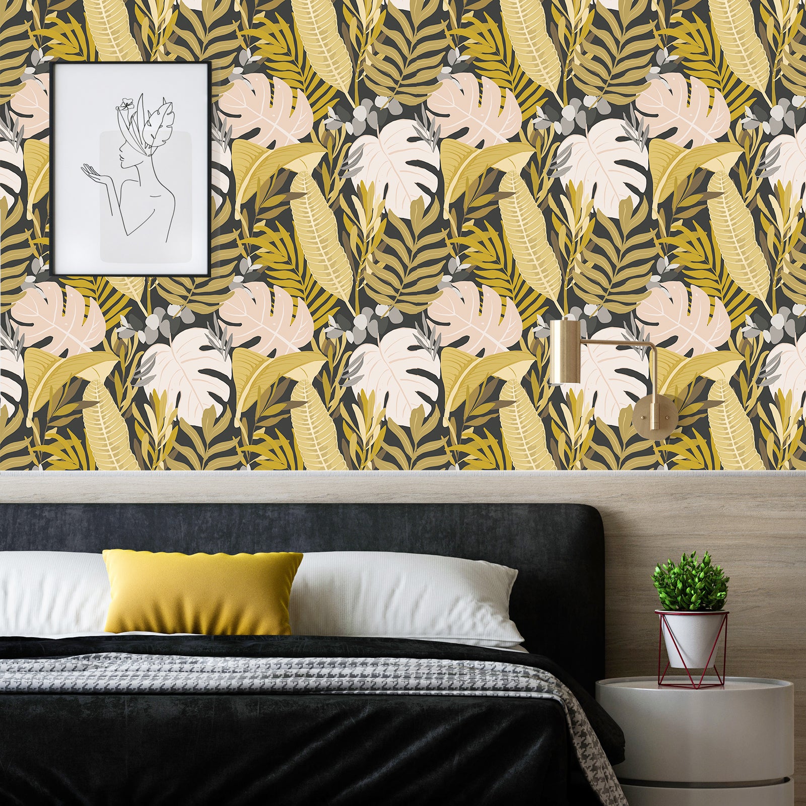 HaokHome Wallpaper Peel and Stick Floral Boho Pink/Yellow/Green Retro Wall Decor Living Room Removable Mural