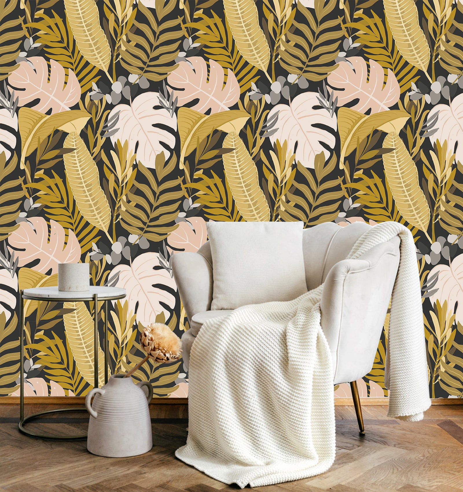 HaokHome Wallpaper Peel and Stick Floral Boho Pink/Yellow/Green Retro Wall Decor Living Room Removable Mural