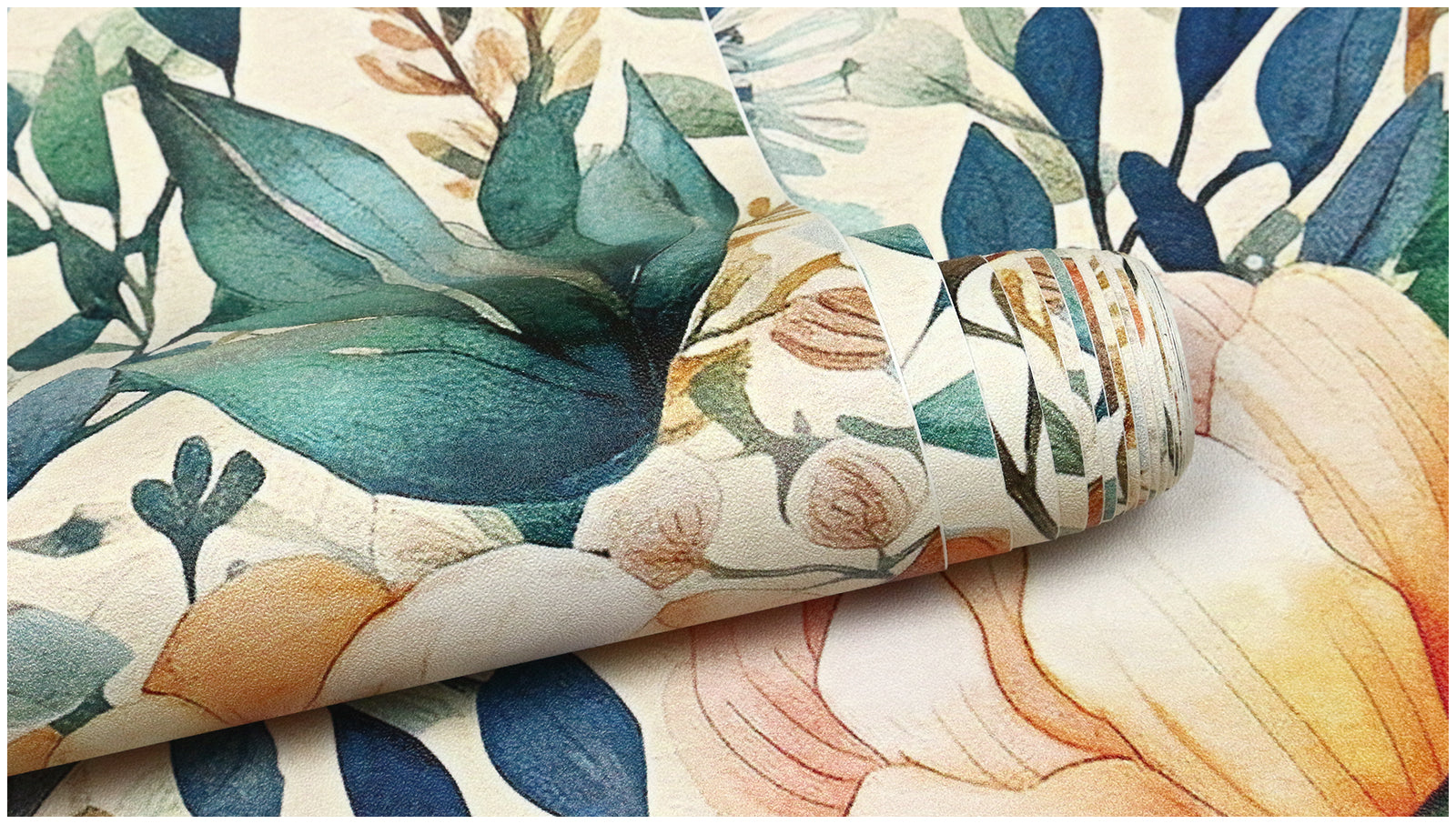 HaokHome Wallpaper Peel and Stick Floral Botanical Beige/Blue/Green Watercolor Wall Decor Removable Mural for Living Room & Kitchen