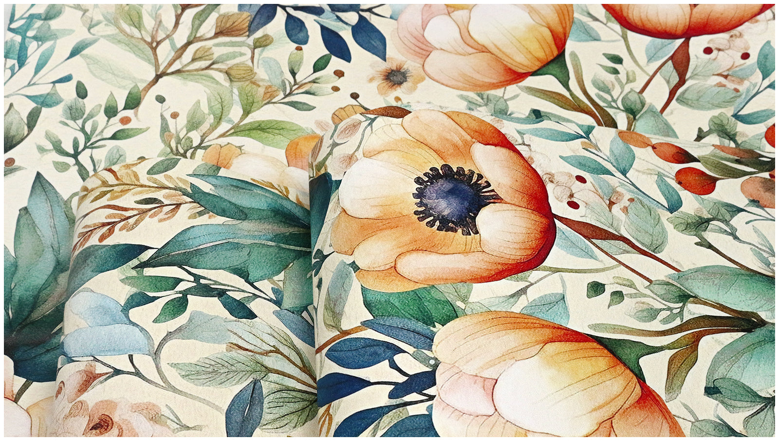 HaokHome Wallpaper Peel and Stick Floral Botanical Beige/Blue/Green Watercolor Wall Decor Removable Mural for Living Room & Kitchen