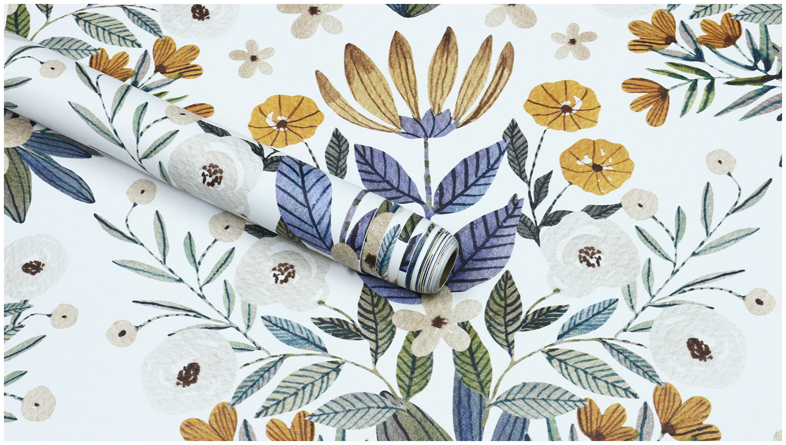 HaokHome Wallpaper Peel and Stick Floral Botanical Beige/Blue/Yellow Watercolor Wall Decor Removable Mural for Bedroom & Living Room