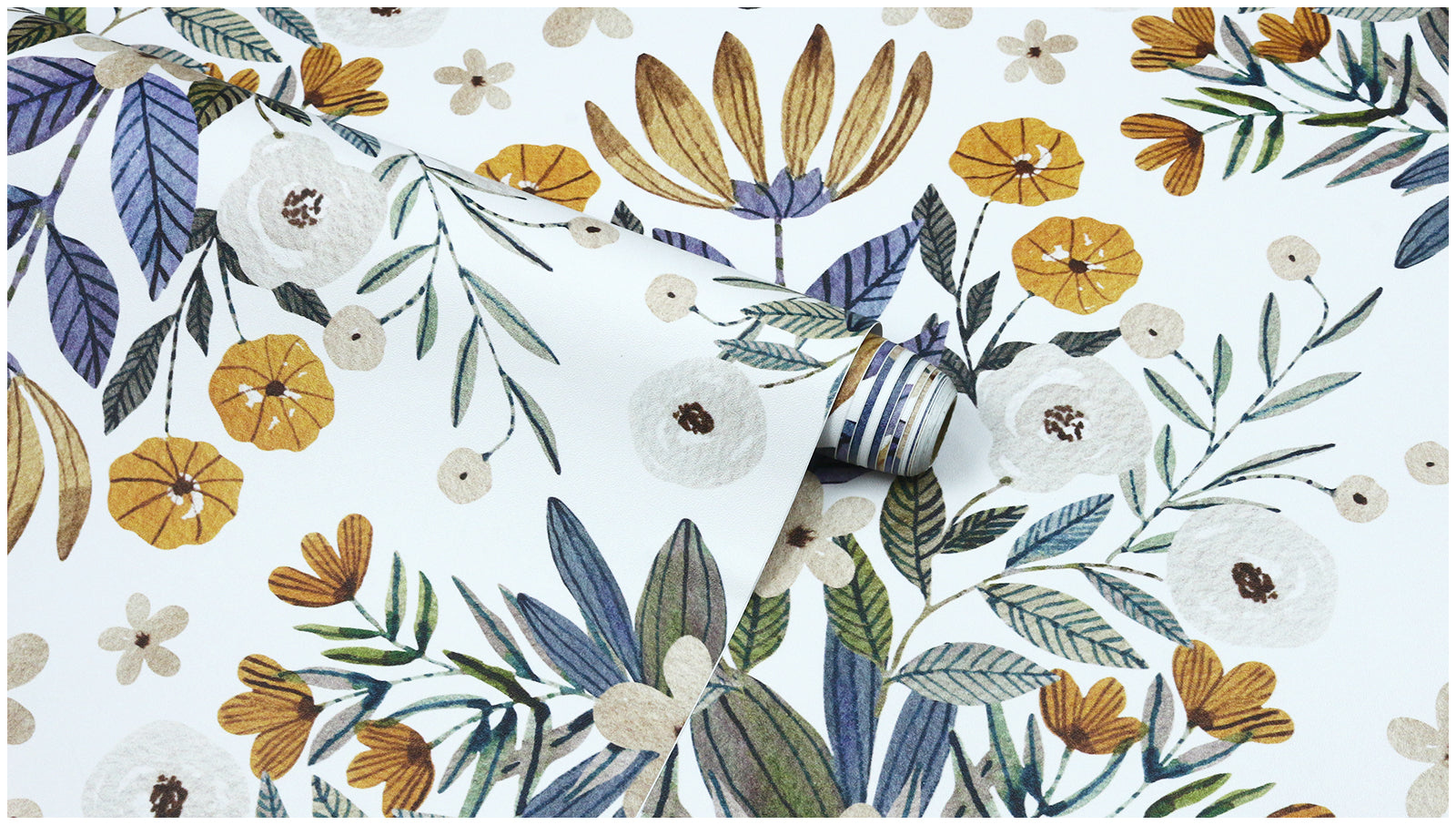 HaokHome Wallpaper Peel and Stick Floral Botanical Beige/Blue/Yellow Watercolor Wall Decor Removable Mural for Bedroom & Living Room