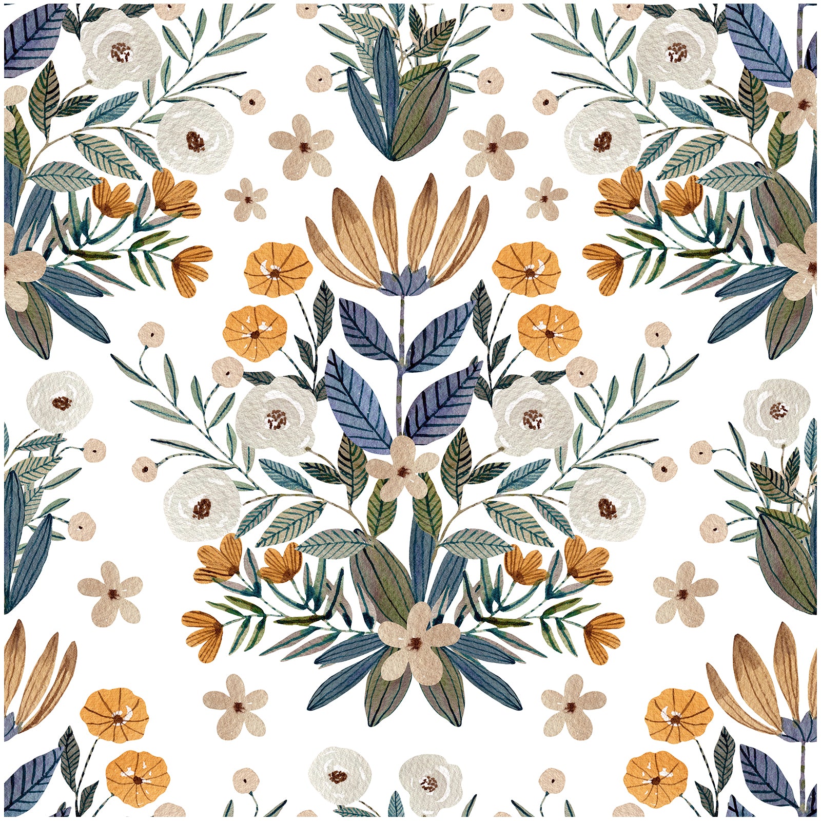 HaokHome Wallpaper Peel and Stick Floral Botanical Beige/Blue/Yellow Watercolor Wall Decor Removable Mural for Bedroom & Living Room