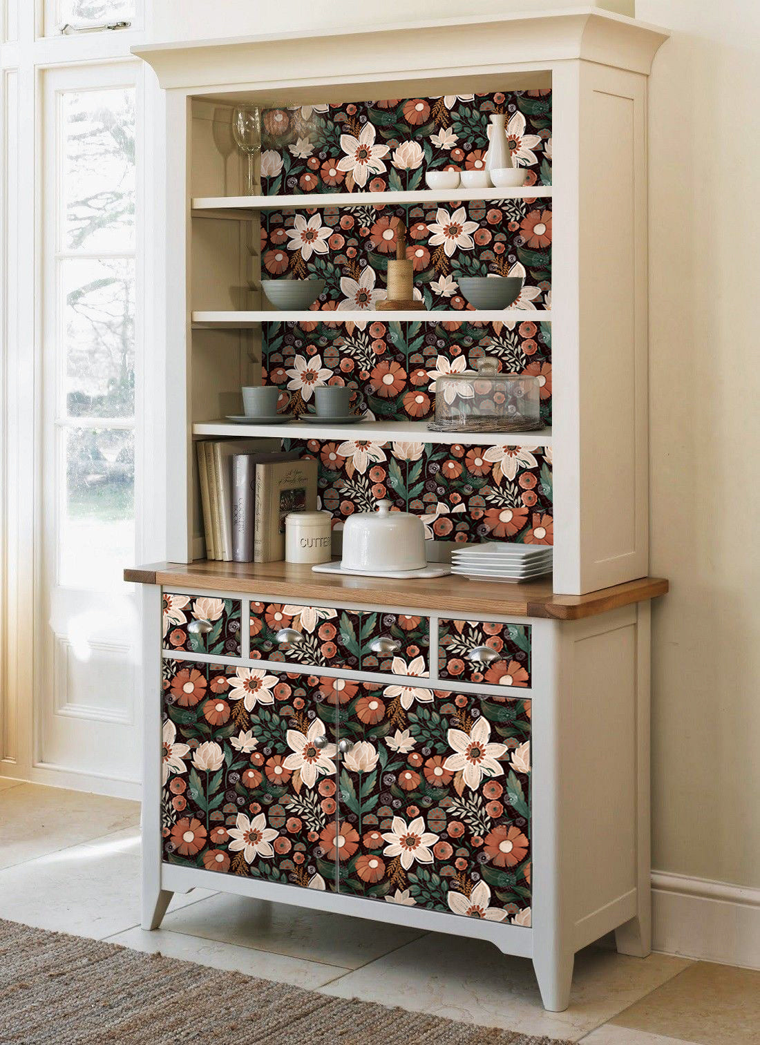 HaokHome Wallpaper Peel and Stick Floral Botanical Dark Brown/Beige/Green Retro Wall Decor Removable Mural for Bedroom & Living Room