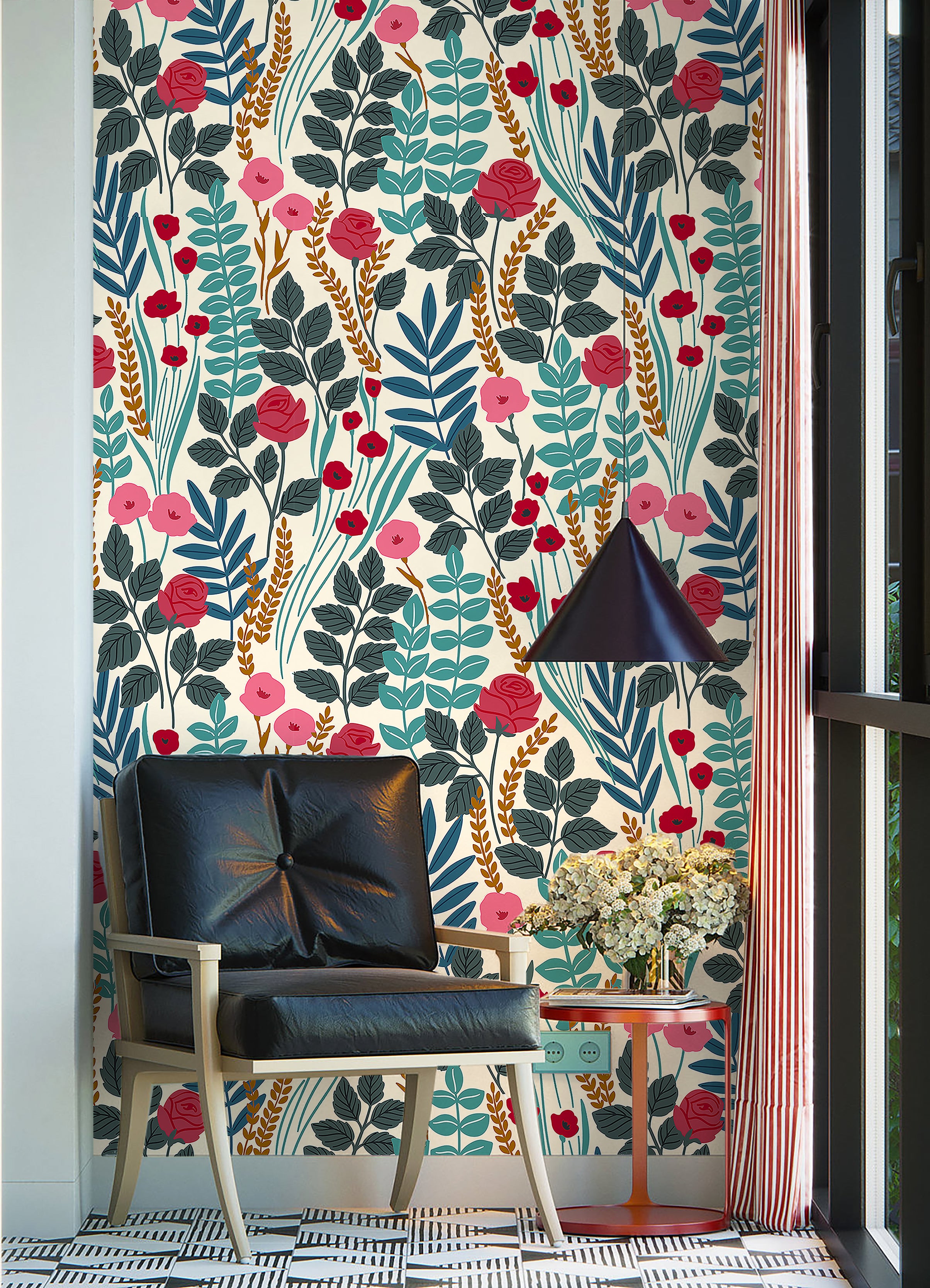 HaokHome Wallpaper Peel and Stick Floral Botanical Design Bright Modern Wall Decor for Living Room, Bedroom, or Nursery