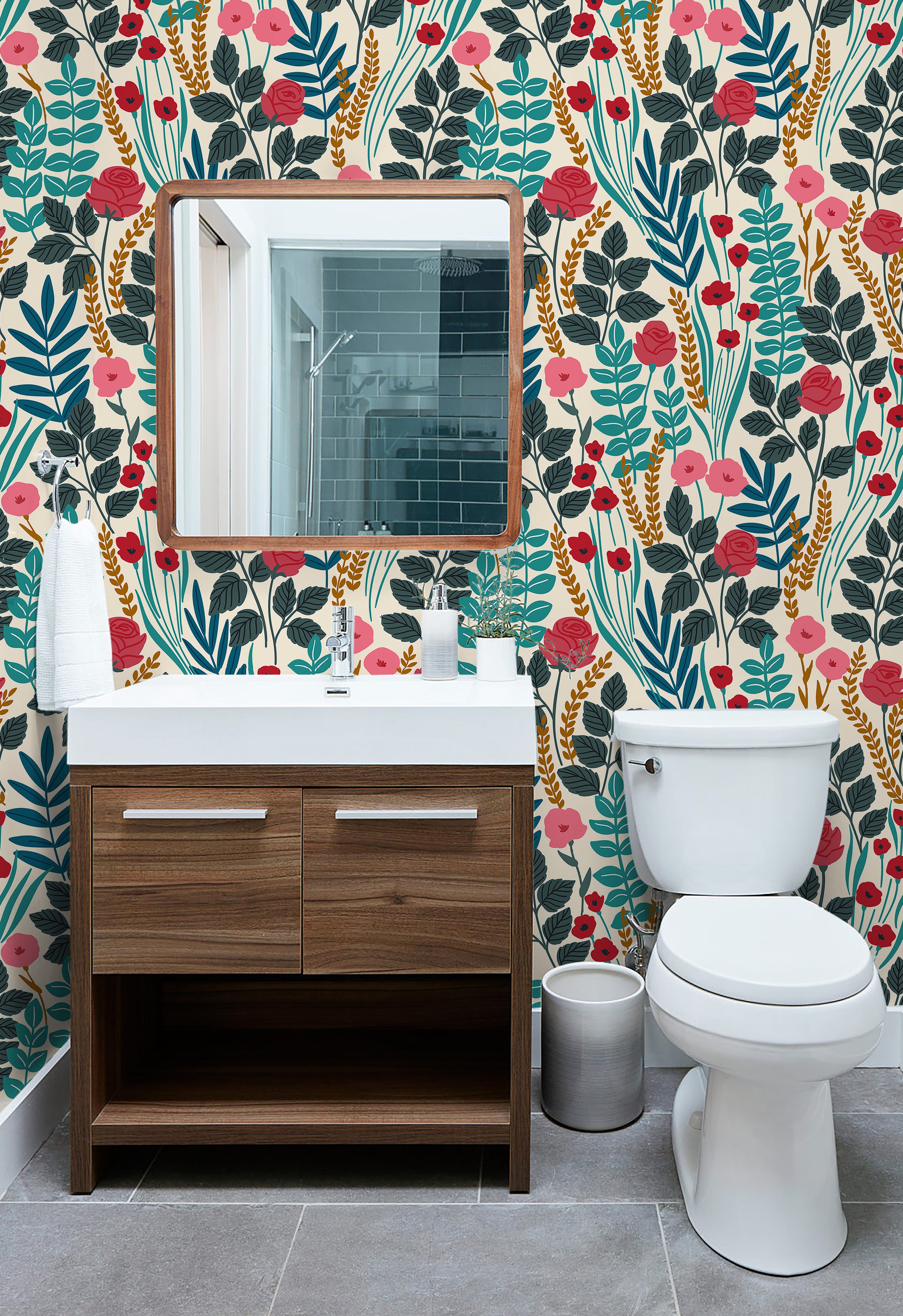 HaokHome Wallpaper Peel and Stick Floral Botanical Design Bright Modern Wall Decor for Living Room, Bedroom, or Nursery