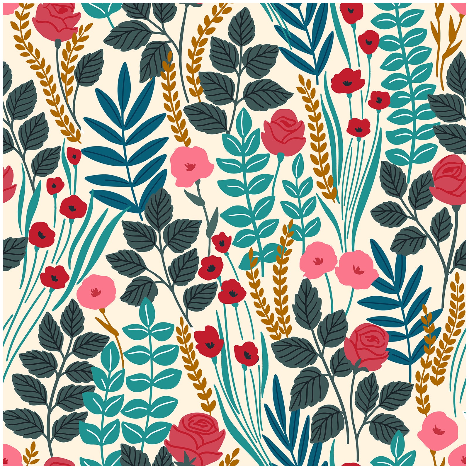 HaokHome Wallpaper Peel and Stick Floral Botanical Design Bright Modern Wall Decor for Living Room, Bedroom, or Nursery