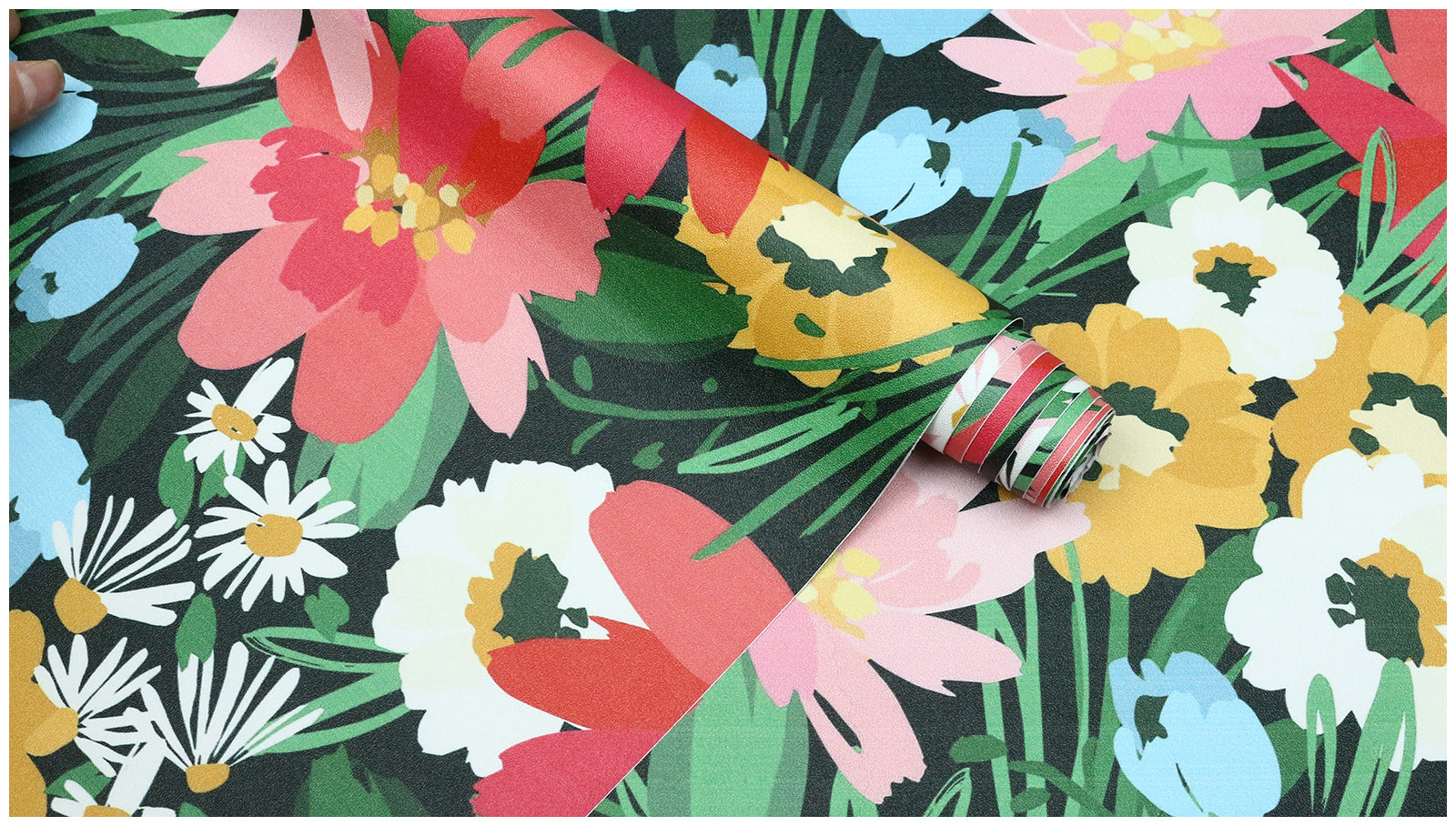 HaokHome Wallpaper Peel and Stick Floral Botanical Green/Pink/Blue Modern Wall Decor Removable Mural for Living Room & Kids' Room