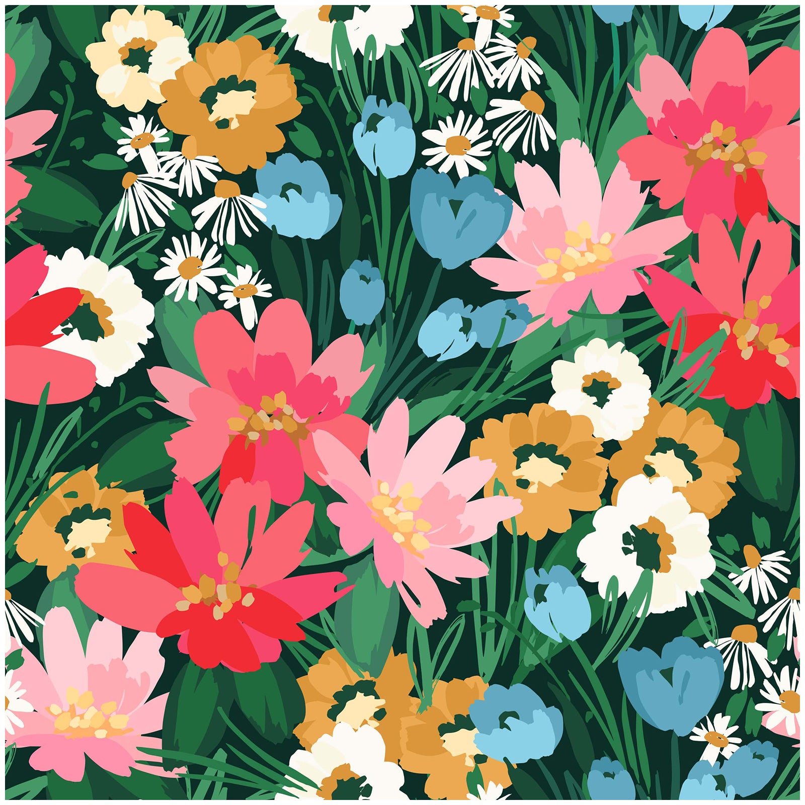 HaokHome Wallpaper Peel and Stick Floral Botanical Green/Pink/Blue Modern Wall Decor Removable Mural for Living Room & Kids' Room