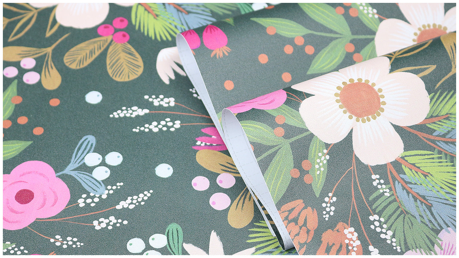 HaokHome Wallpaper Peel and Stick Floral Botanical Green/Pink/White Romantic Wall Decor Removable Mural for Bedroom & Living Room