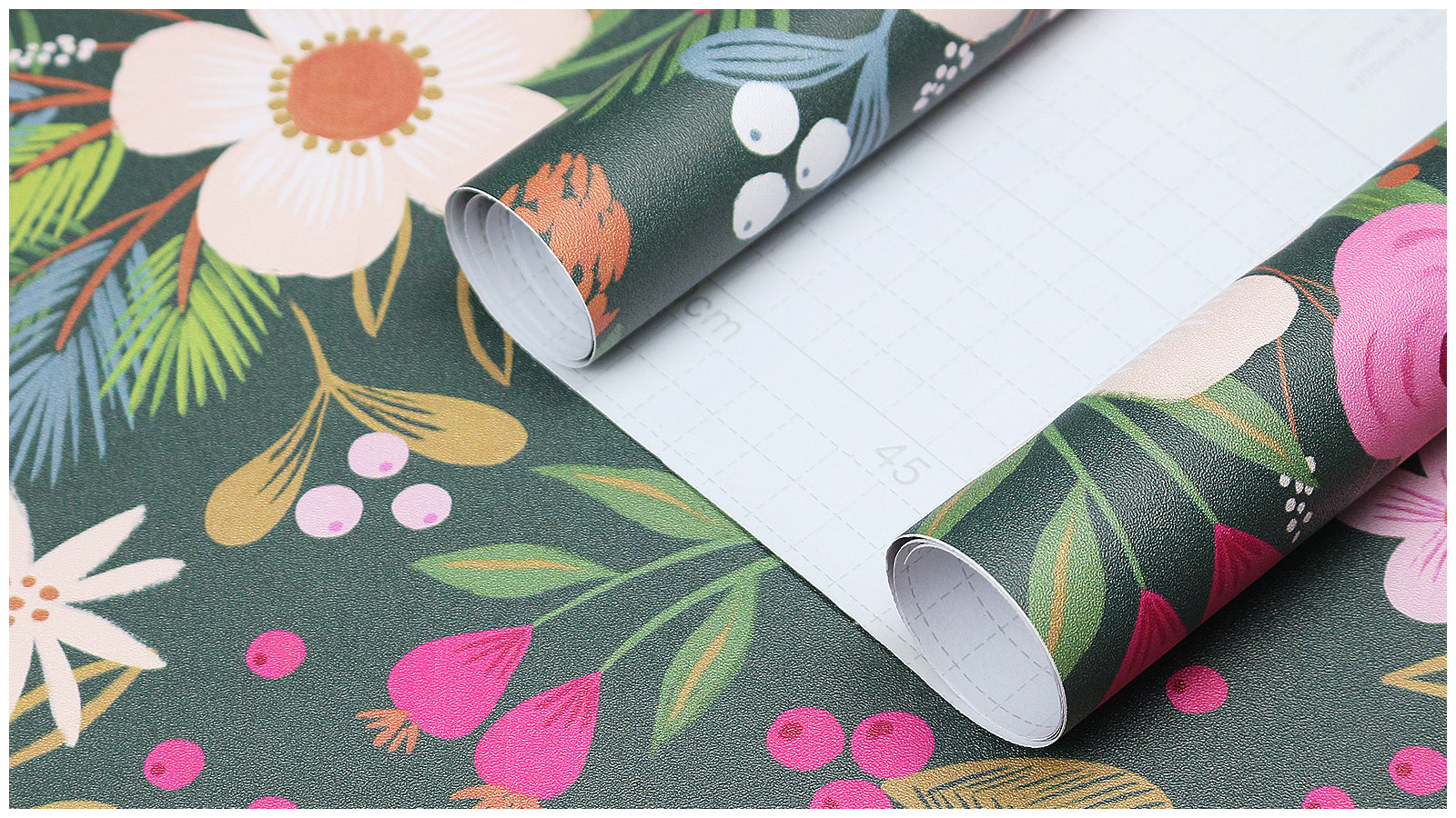 HaokHome Wallpaper Peel and Stick Floral Botanical Green/Pink/White Romantic Wall Decor Removable Mural for Bedroom & Living Room