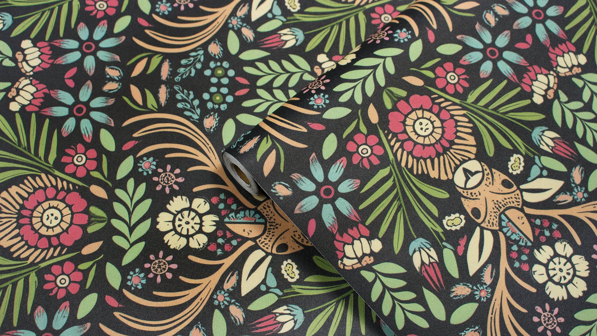 HaokHome Wallpaper Peel and Stick Floral Deer Green/Red/Yellow Boho Wall Decor Removable Mural