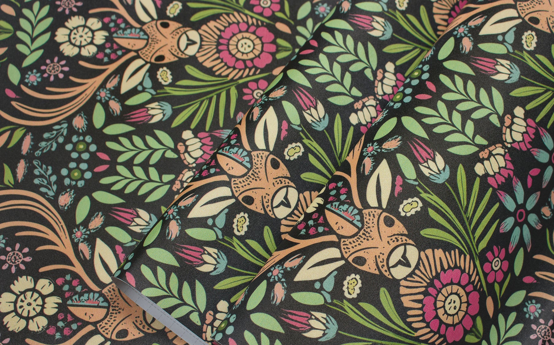 HaokHome Wallpaper Peel and Stick Floral Deer Green/Red/Yellow Boho Wall Decor Removable Mural