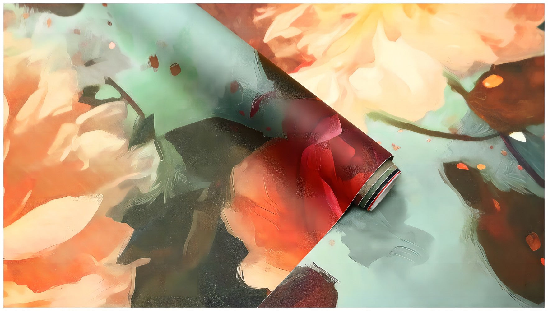 HaokHome Wallpaper Peel and Stick Floral Oil Painting Red/Green/Peach Botanical Wall Decor Removable Mural for Bedroom & Living Room