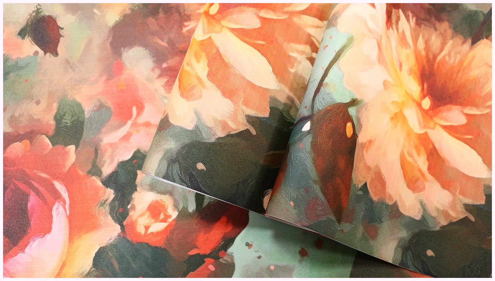 HaokHome Wallpaper Peel and Stick Floral Oil Painting Red/Green/Peach Botanical Wall Decor Removable Mural for Bedroom & Living Room