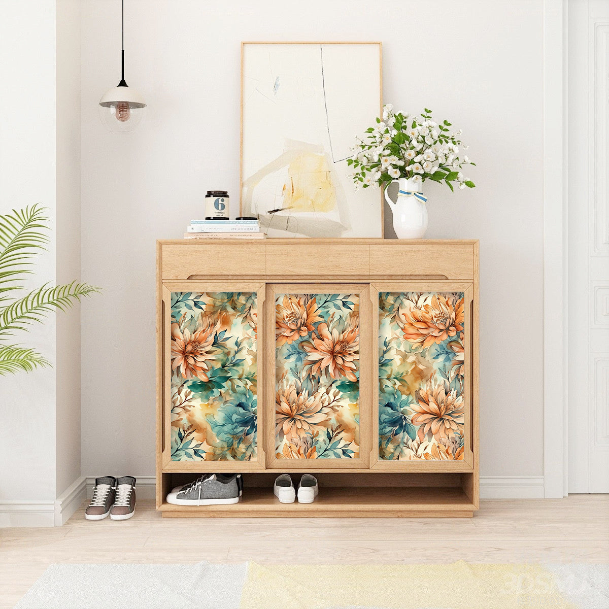 HaokHome Wallpaper Peel and Stick Floral Orange/Blue/Beige Vintage Garden Wall Decor Removable Mural