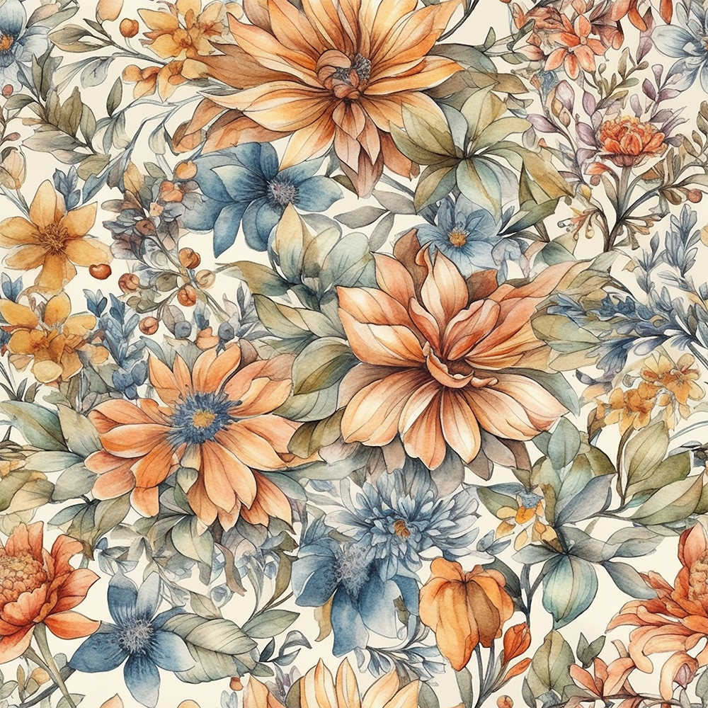 HaokHome Wallpaper Peel and Stick Floral Orange/Blue/Beige Vintage Garden Wall Decor Removable Mural