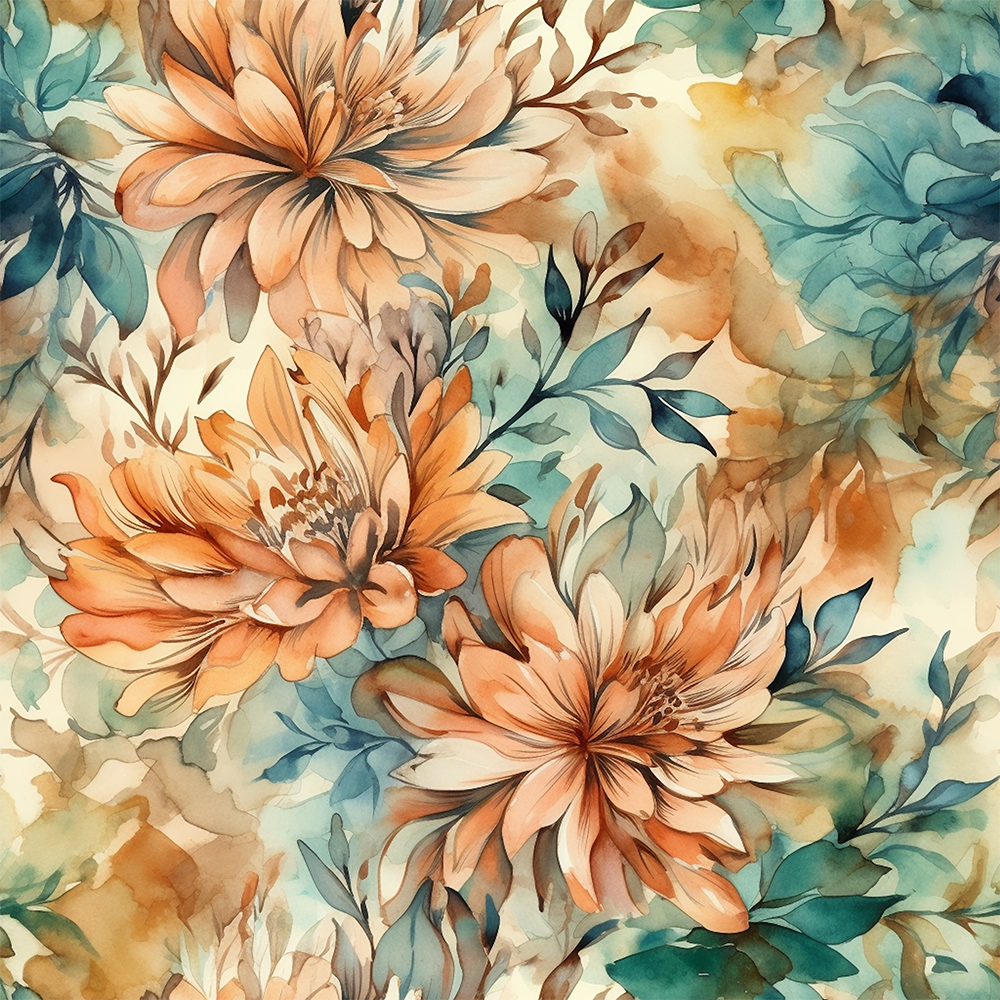 HaokHome Wallpaper Peel and Stick Floral Orange/Teal/Beige Watercolor Vintage Wall Decor Removable Mural