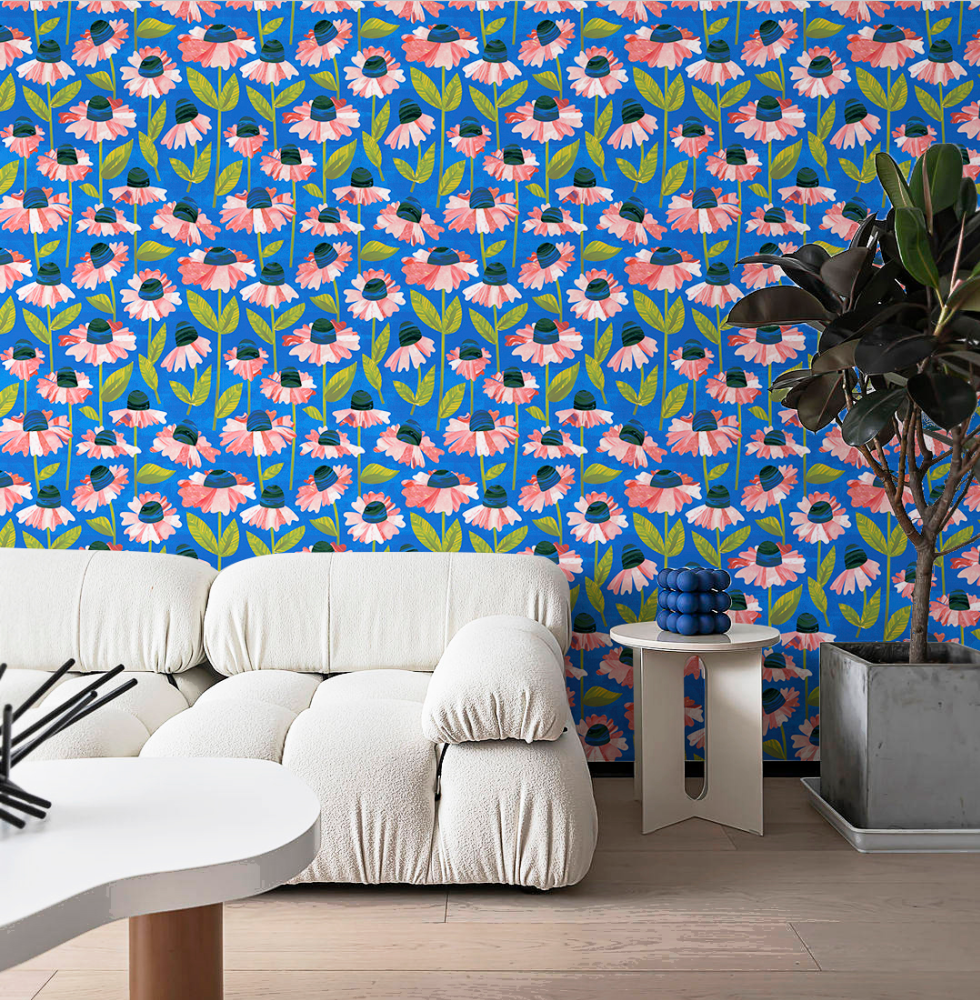 HaokHome Wallpaper Peel and Stick Floral Pink/Blue/Green Modern Wall Decor Living Room Removable Mural