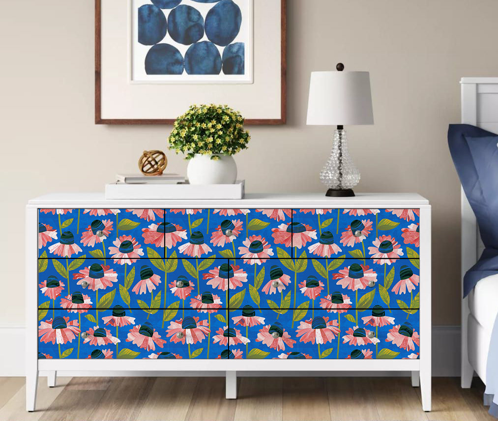 HaokHome Wallpaper Peel and Stick Floral Pink/Blue/Green Modern Wall Decor Living Room Removable Mural