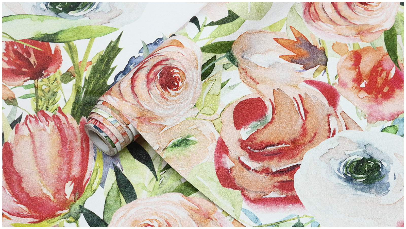 HaokHome Wallpaper Peel and Stick Floral Pink/Peach/Blue Watercolor Wall Decor Living Room Removable Mural