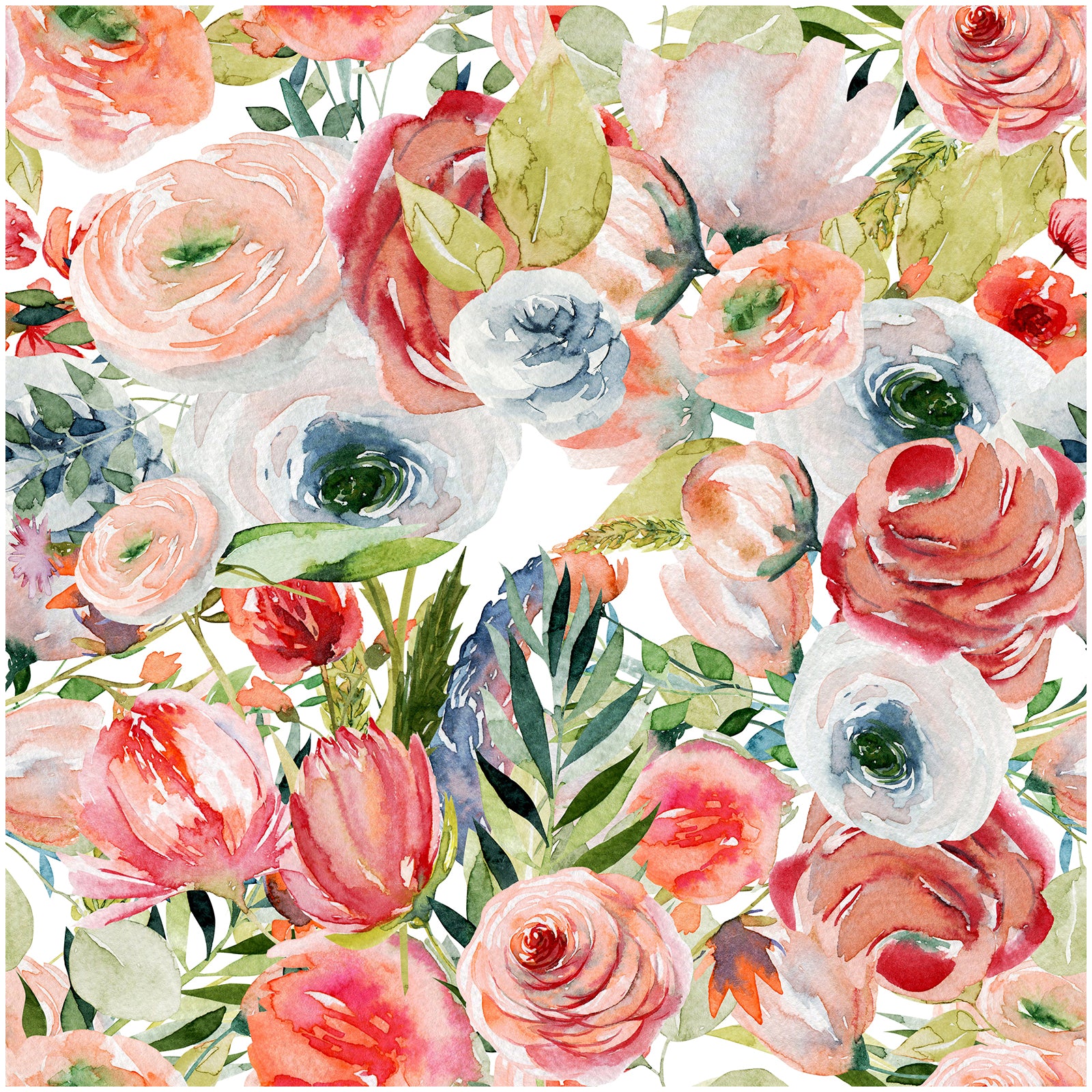 HaokHome Wallpaper Peel and Stick Floral Pink/Peach/Blue Watercolor Wall Decor Living Room Removable Mural