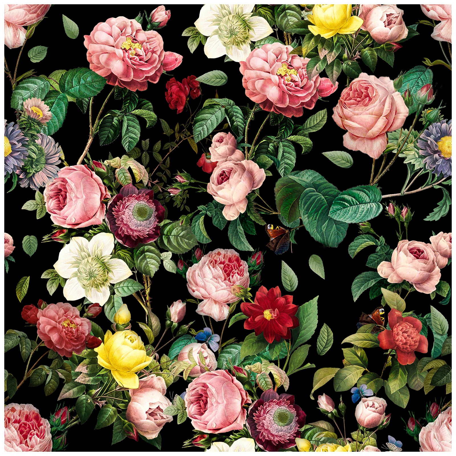 HaokHome Wallpaper Peel and Stick Floral Pink/Red/Yellow Vintage Wall Decor Living Room Removable Mural