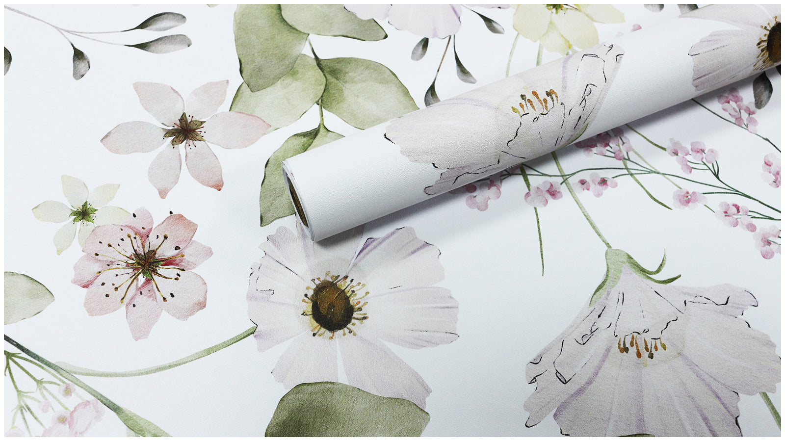 HaokHome Wallpaper Peel and Stick Floral Pink/White/Green Watercolor Wall Decor Bedroom Removable Mural