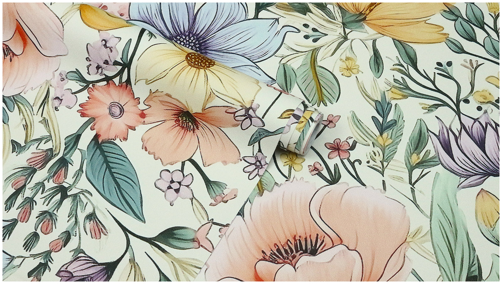 HaokHome Wallpaper Peel and Stick Floral Pink/Yellow/Blue Botanical Wall Decor Living Room Removable Mural