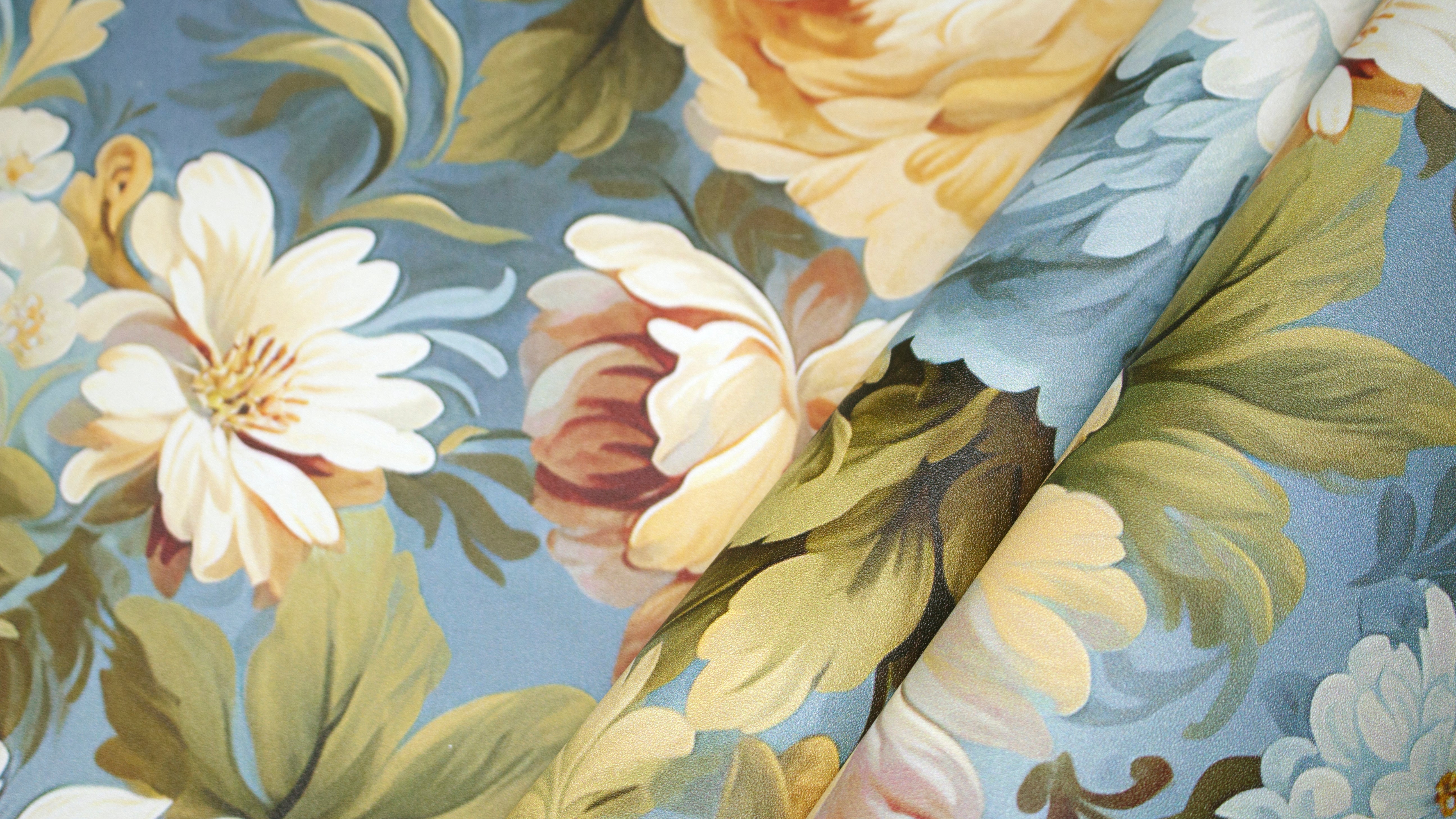 HaokHome Wallpaper Peel and Stick Floral Vintage Blue/Gold/White Classic Wall Decor Living Room Removable Mural