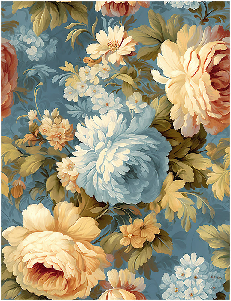 HaokHome Wallpaper Peel and Stick Floral Vintage Blue/Gold/White Classic Wall Decor Living Room Removable Mural