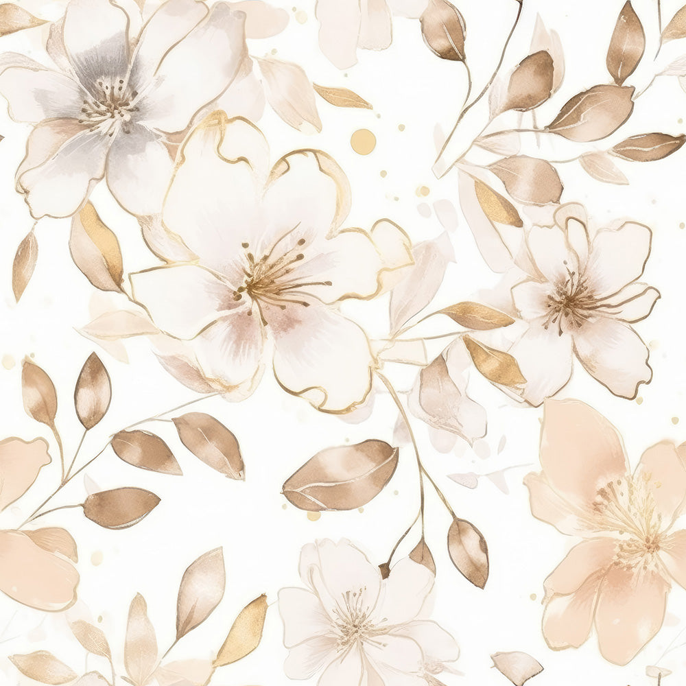 HaokHome Wallpaper Peel and Stick Floral Watercolor Wall Decor in Beige, Gold & White with Blossoms Removable Mural
