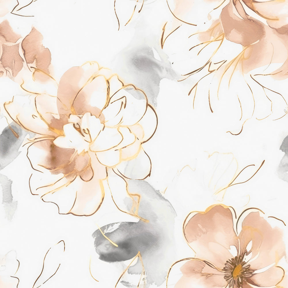 HaokHome Wallpaper Peel and Stick Floral Watercolor Wall Decor in Pink, Beige & Gold Removable Mural