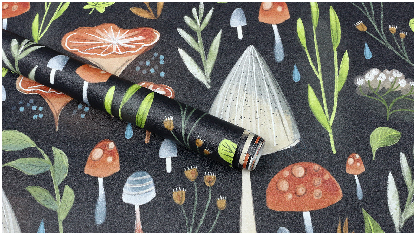 HaokHome Wallpaper Peel and Stick Forest Mushroom Botanical Dark Green/Orange Wall Decor Removable Mural for Bedroom & Kids’ Room