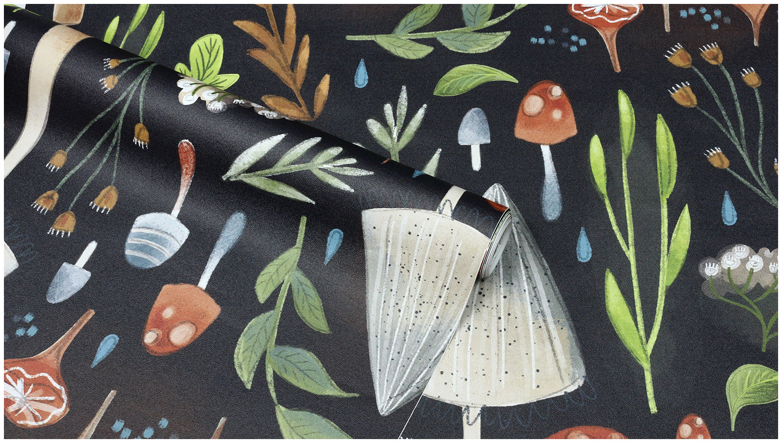 HaokHome Wallpaper Peel and Stick Forest Mushroom Botanical Dark Green/Orange Wall Decor Removable Mural for Bedroom & Kids’ Room