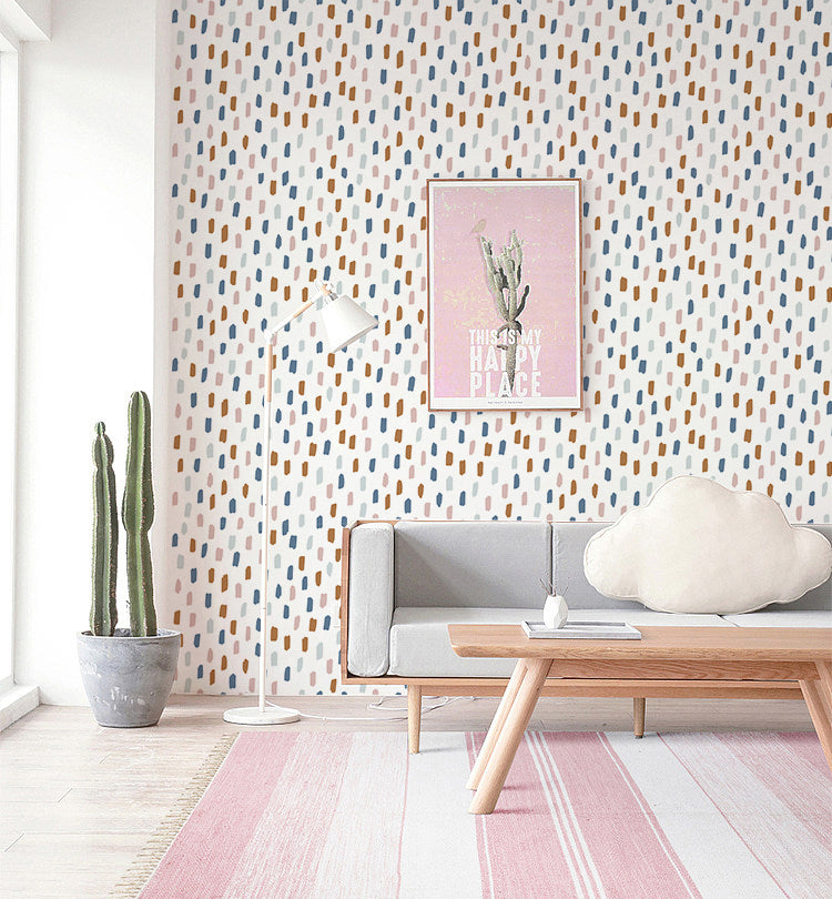 HaokHome Wallpaper Peel and Stick Geometric Abstract Brush Strokes Blue/Pink/Brown Minimalist Wall Decor Removable Mural for Kids' Room & Nursery