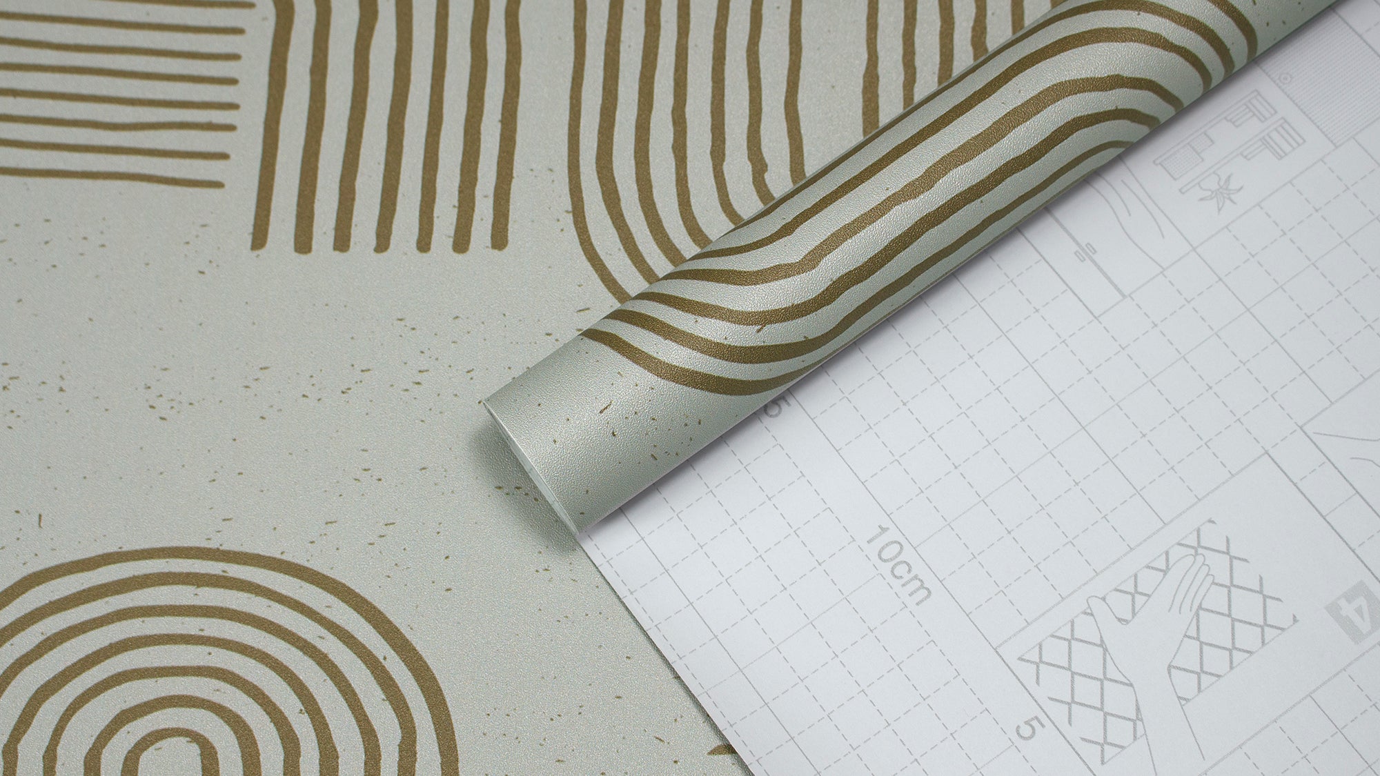 HaokHome Wallpaper Peel and Stick Geometric Curved Line Wall Decor in Olive Green & Mint Removable Mural