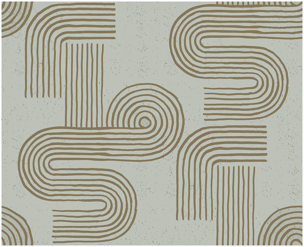 HaokHome Wallpaper Peel and Stick Geometric Curved Line Wall Decor in Olive Green & Mint Removable Mural