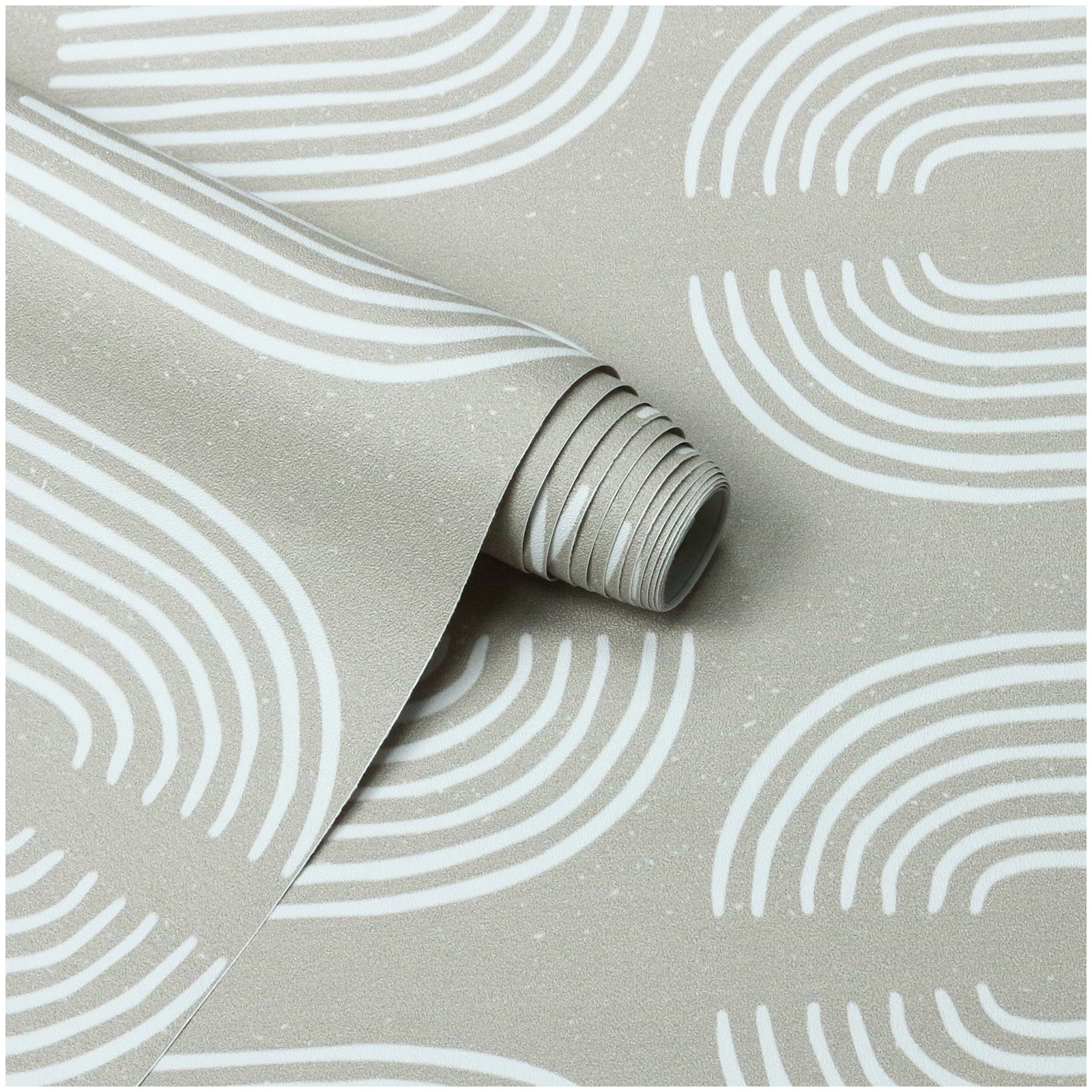 HaokHome Wallpaper Peel and Stick Geometric Curved Line Wall Decor in White & Sage Green Removable Mural