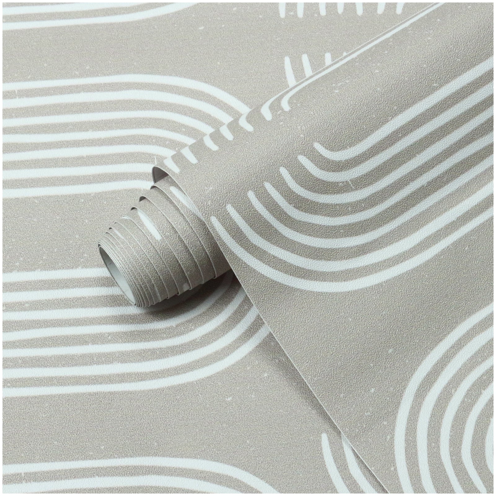 HaokHome Wallpaper Peel and Stick Geometric Curved Line Wall Decor in White & Sage Green Removable Mural