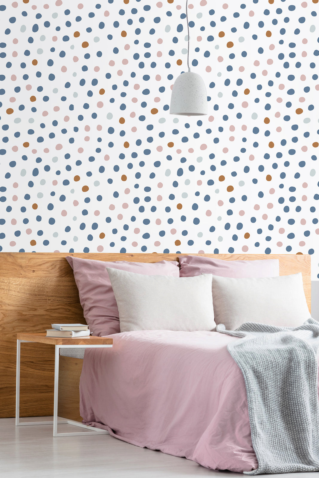 HaokHome Wallpaper Peel and Stick Geometric Polka Dot Blue/Pink/Brown Minimalist Wall Decor Removable Mural for Kids' Room & Playroom
