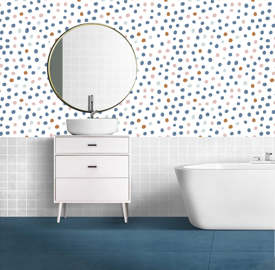 HaokHome Wallpaper Peel and Stick Geometric Polka Dot Blue/Pink/Brown Minimalist Wall Decor Removable Mural for Kids' Room & Playroom