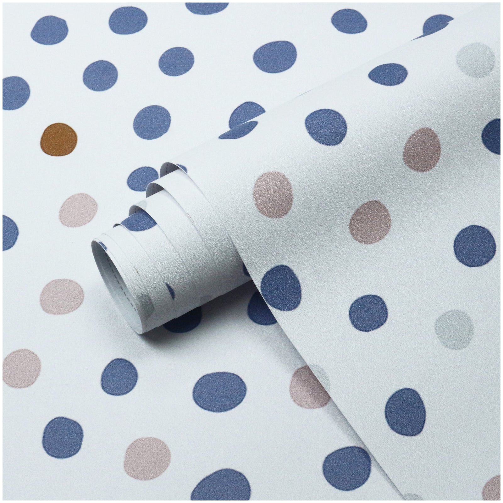 HaokHome Wallpaper Peel and Stick Geometric Polka Dot Blue/Pink/Brown Minimalist Wall Decor Removable Mural for Kids' Room & Playroom