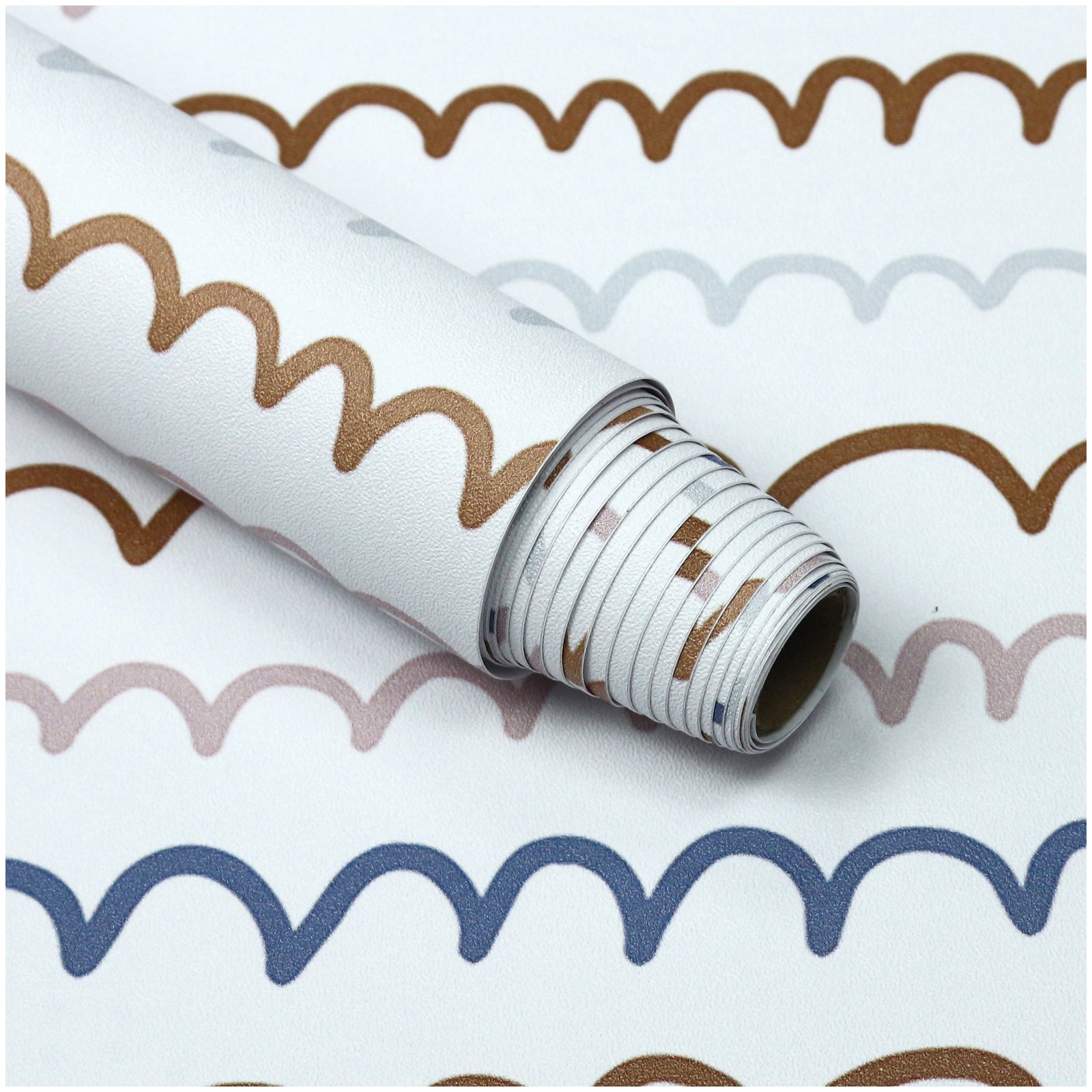 HaokHome Wallpaper Peel and Stick Geometric Wave Pattern Brown/Blue/Pink Minimalist Wall Decor Removable Mural for Kids' Room & Nursery